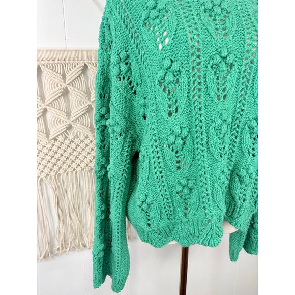 Zara Green Pom Pom Knit Slouchy Sweater Womens Medium Blogger Favorite - Picture 7 of 11